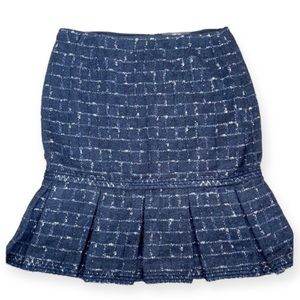 Per Se Luxury Brand Navy & Silver Tweed Skirt with Box Kick Pleat sz 8 Like NEW